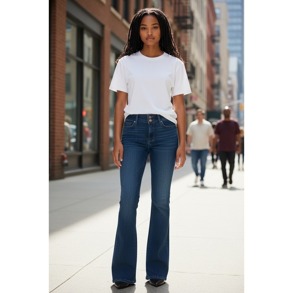 Apt 9 Womens Dark Wash Double Button Bootcut Jeans Size 16S Short Comfort Waist